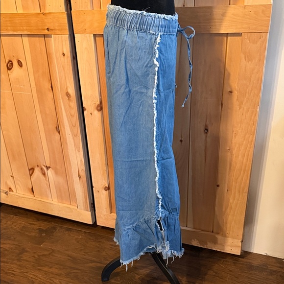 SHEIN Blue Wide Leg Frayed Pants - Picture 3 of 4